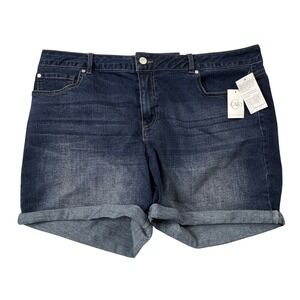NWT Cato Womens 18W Hi-Rise Dark Wash Denim Cuffed Jean Shorts Plus Size